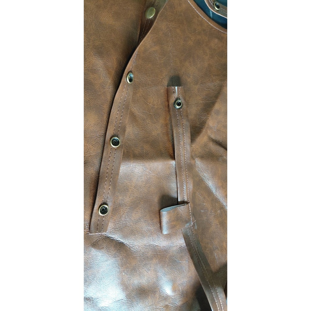 Men One Size heavy-duty marbled brown leather utility apron adjustable Straps - Picture 10 of 16